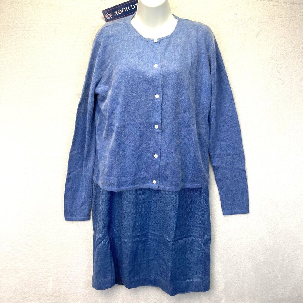 NWT J.G. Hook 2 Piece Silk Angora Cardigan Dress Set Womens 12 Blue Herringbone